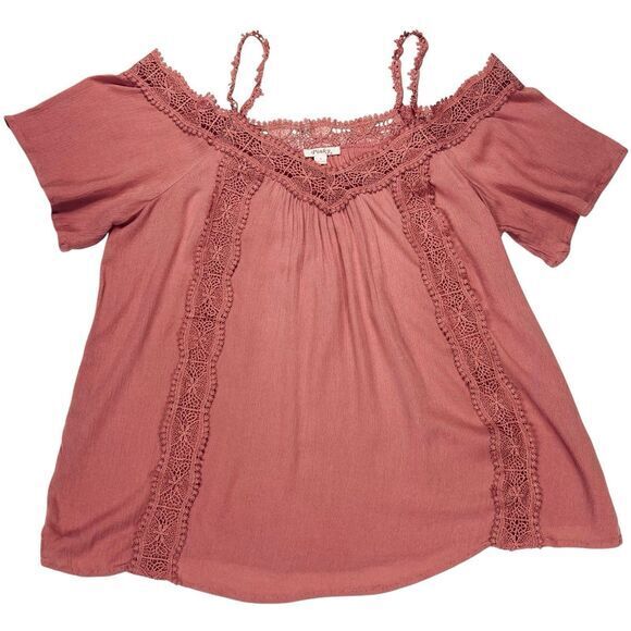 Pinky Blouse Women M Pink Lace Trim Feminine Romantic Bohemian Coastal Beach Top - Picture 5 of 15